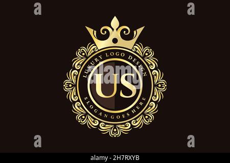 US lettre initiale Or calligraphique féminin floral dessiné à la main heraldic monogramme ancien style vintage luxe logo design Premium Illustration de Vecteur