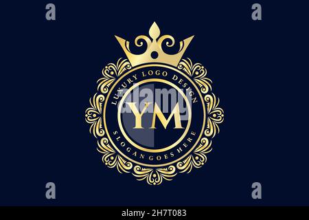YM lettre initiale or calligraphique féminin floral dessiné à la main heraldic monogramme ancien style vintage luxe logo design Premium Illustration de Vecteur