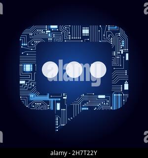 Icône de bulle de discussion avec circuit électronique.Fond bleu et dégradé. Illustration de Vecteur