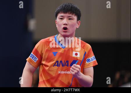 Houston, États-Unis.24 novembre 2021.Tomokazu Harimoto (JPN) tennis de table : Championnats du monde de tennis de table 2021 les célibataires hommes 2ème partie au centre de congrès George R. Brown à Houston, Etats-Unis .Credit: Itaru Chiba/AFLO/Alay Live News Banque D'Images