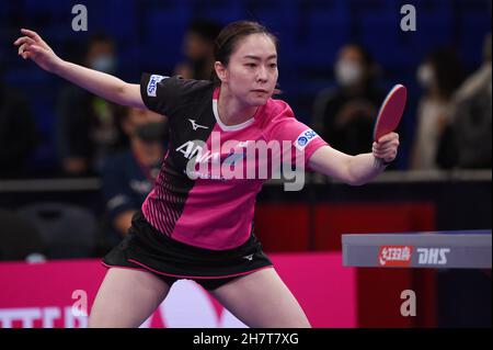 Houston, États-Unis.24 novembre 2021.Kasimi Ishikawa (JPN) tennis de table : Championnats du monde de tennis de table 2021 les femmes célibataires 2ème partie au centre de congrès George R. Brown à Houston, Etats-Unis .Credit: Itaru Chiba/AFLO/Alay Live News Banque D'Images