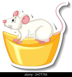 Rat blanc debout sur l'illustration du sycee doré Illustration de Vecteur