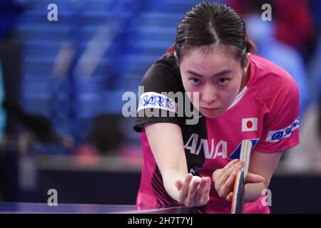 Houston, États-Unis.24 novembre 2021.Kasimi Ishikawa (JPN) tennis de table : Championnats du monde de tennis de table 2021 les femmes célibataires 2ème partie au centre de congrès George R. Brown à Houston, Etats-Unis .Credit: Itaru Chiba/AFLO/Alay Live News Banque D'Images