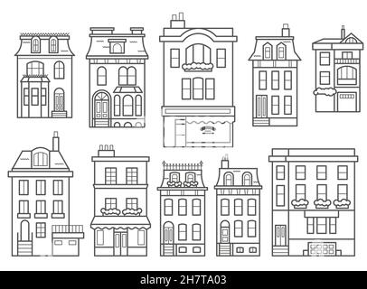 Gratte-ciel de bâtiments européens.Paysage urbain linéaire avec plusieurs maisons en rangée.Illustration avec les anciens bâtiments hollandais Illustration de Vecteur