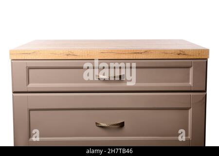 Comptoir de cuisine en bois sur fond blanc Banque D'Images