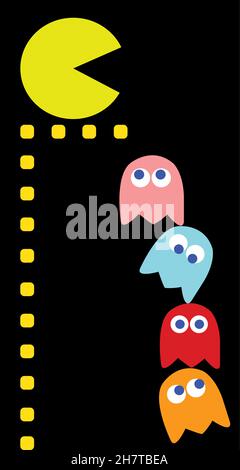 Fantômes essayant d'amener PAC-man sur l'illustration vectorielle du balcon Banque D'Images