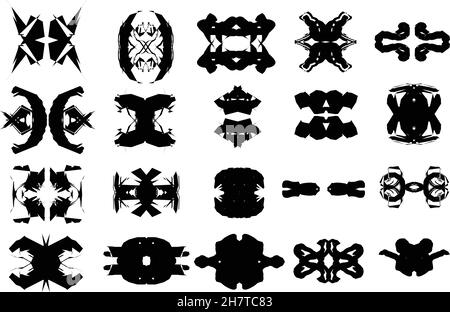 Ensemble de formes vectorielles noir et blanc complexes, icônes symétriques contours isolés sur fond blanc Illustration de Vecteur