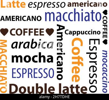Types de café décoration vectorielle pour tasses à café et autres fins publicitaires Illustration de Vecteur