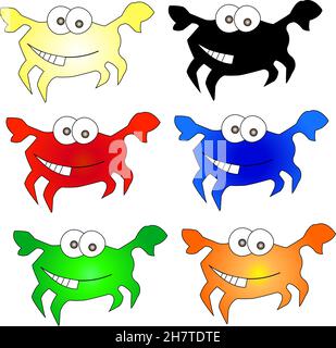 Jeu d'icônes vectorielles fantaisie de crabes de couleur Illustration de Vecteur