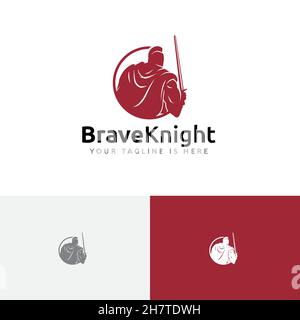 Brave Sword Knight Spartan Soldier Warrior Armor Mascot logo Illustration de Vecteur