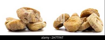 figues séchées isolées sur un fond blanc. gros écrous Banque D'Images