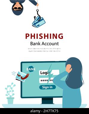 Attaque de hacker et concept de sécurité Web. Escroquerie et vol en ligne. Illustration de Vecteur