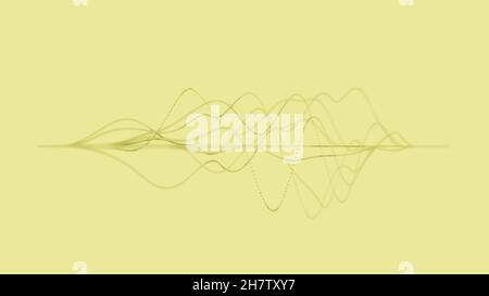 Visualisation abstraite des ondes sonores avec des lignes en pointillés ou des particules sur fond jaune, papier peint conceptuel minimal Banque D'Images