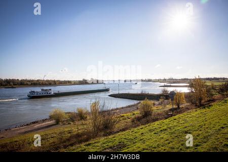 Cargo sur le Rhin près de Wesel-Buederich, Rhénanie-du-Nord-Westphalie, Allemagne.Frachtschiff auf dem Rhein BEI Wesel-Buederich, Nordrhein-West Banque D'Images