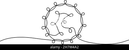 COVID-19 virus ligne continue art, coronavirus vecteur un dessin ligne, silhouette d'inscription de virus Corona, illustration de symbole de virus Illustration de Vecteur