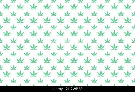 Fond symétrique avec feuilles de cannabis vertes de deux tailles différentes sur fond blanc, modèle plat sans couture pour la marijuana médicale Banque D'Images