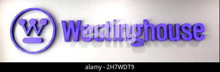 Cracovie.Cracovie.Pologne.Signe et logo de la société Westinghouse. Banque D'Images