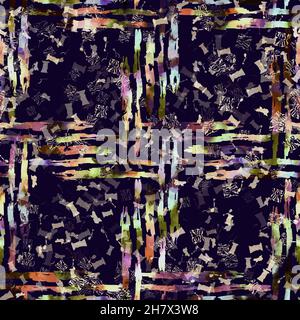 Imprimé camouflage géométrique exotique multicolore de boho.Motif de répétition détaillé pour le sol sombre automnal sans couture. Banque D'Images