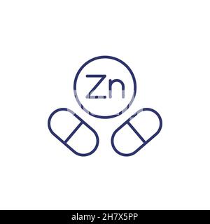 Icône de la ligne des capsules de zinc, vecteur minéral Zn Illustration de Vecteur