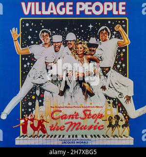 Village People, CAn't Stop the Music, couverture de disque vinyle LP 1980, album de bande-son du groupe de disco américain Banque D'Images