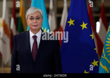 Bruxelles, Belgique.25 novembre 2021.Président du Kazakhstan Kassym-Jomart Tokayev au Conseil de l'UE à Bruxelles, Belgique, le 25 novembre 2021.(Credit image: © Valeria Mongelli/ZUMA Press Wire) Credit: ZUMA Press, Inc./Alamy Live News Banque D'Images