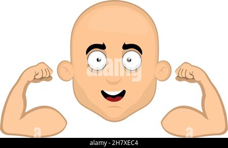 Vecteur émoticône illustration du visage d'un homme de dessin animé qui fléchit les bras et contracte ses biceps Illustration de Vecteur