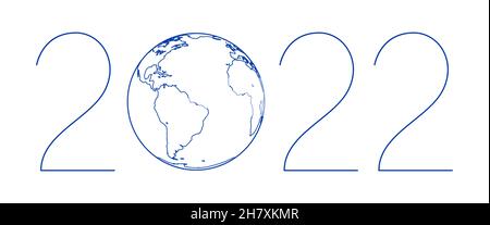 Illustration du lettrage du globe de contour 2022.Éléments de cette image fournis par la NASA.Source de la carte: http://visibleearth.nasa.gov/view.php?id= Illustration de Vecteur