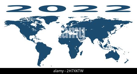 Carte du monde Silhouette et numéro du nouvel an 2022.Éléments de cette image fournis par la NASA.Source de la carte: http://visibleearth.nasa.gov/view.php?id=7451 Illustration de Vecteur