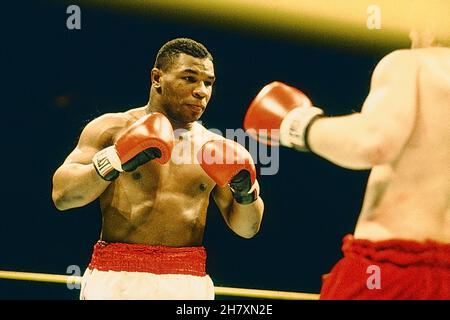 Mike Tyson c. Steve Zski lutte au Nassau Coliseum, Uniondale, New York, le 10,1986 mars Banque D'Images