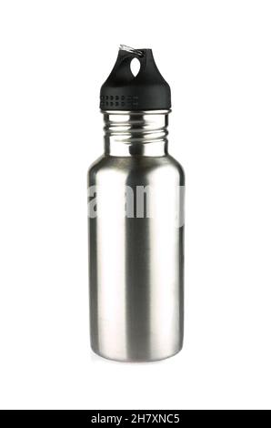 Thermos flacon, pailles à boire en acier inoxydable garder au frais, isolé sur blanc - image Banque D'Images