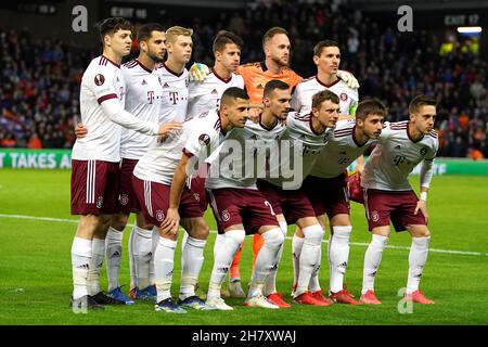 Les joueurs de Sparta Prague se font la queue devant l'UEFA Europa League, Group A au stade Ibrox de Glasgow.Date de la photo: Jeudi 25 novembre 2021. Banque D'Images