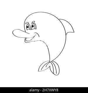 Page de coloriage simple.Dauphin vectoriel.Contour noir sur fond blanc.Logo.Dans un style simple. Illustration de Vecteur