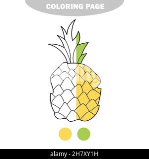 Page de coloriage simple.L'ananas à colorer.Livre de coloriage pour éduquer les enfants.Apprenez les couleurs.Jeu visuel.Image semi-peinte avec échantillons de couleur Illustration de Vecteur