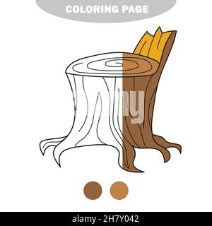 Page de coloriage simple.Livre de coloriage ou dessin animé Illustration de Stump drôle pour les enfants.Image semi-peinte avec échantillons de couleur Illustration de Vecteur