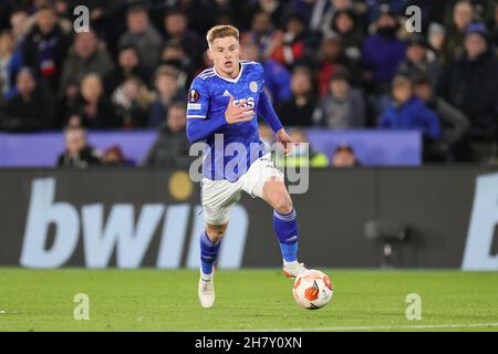 LEICESTER, ROYAUME-UNI.NOVEMBRE 25.Harvey Barnes de Leicester City pendant le match de groupe C de l'UEFA Europa League entre Leicester City et Legia Warszawa au King Power Stadium de Leicester le jeudi 25 novembre 2021.(Crédit : James HolyOak/MB Media) Banque D'Images