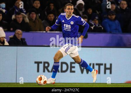 Leicester, Royaume-Uni.25 novembre 2021.Le défenseur de la ville de Leicester Timoty Castagne (27) lors du match de groupe de l'UEFA Europa League entre Leicester City et Legia Warsaw au King Power Stadium, Leicester, Angleterre, le 25 novembre 2021.Photo de Jurek Biegus.Utilisation éditoriale uniquement, licence requise pour une utilisation commerciale.Aucune utilisation dans les Paris, les jeux ou les publications d'un seul club/ligue/joueur.Crédit : UK Sports pics Ltd/Alay Live News Banque D'Images