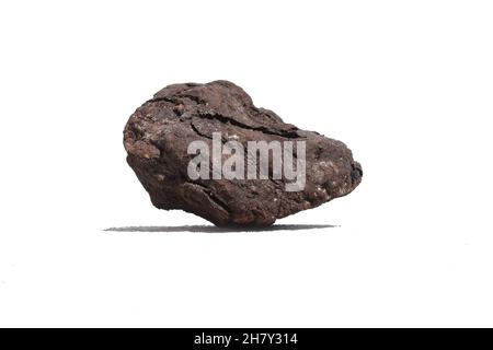 Un seul morceau de charbon isolé sur fond blanc. Charbon de bois naturel organique Banque D'Images