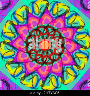 Mandala multicolore illustration abstraite arrière-plan haute résolution Banque D'Images