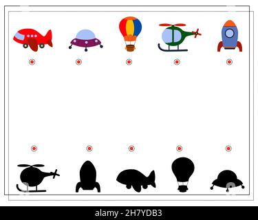 Jeu logique pour enfants, trouvez l'ombre droite. Jouets pour enfants. Vecteur isolé sur fond blanc Illustration de Vecteur