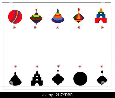 Jeu logique pour enfants, trouvez l'ombre droite. Jouets pour enfants. Vecteur isolé sur fond blanc Illustration de Vecteur