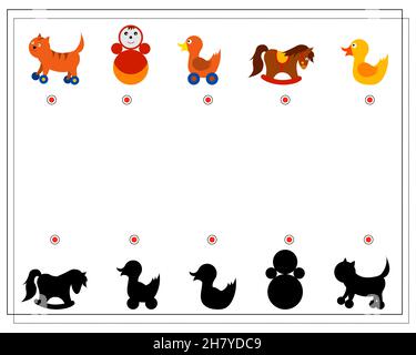 Jeu logique pour enfants, trouvez l'ombre droite. Jouets pour enfants. Vecteur isolé sur fond blanc Illustration de Vecteur