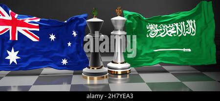 Australie Arabie Saoudite sommet, rencontre ou conformité entre ces deux pays qui visent à résoudre des problèmes politiques, symbolisé par un jeu d'échecs avec n Banque D'Images