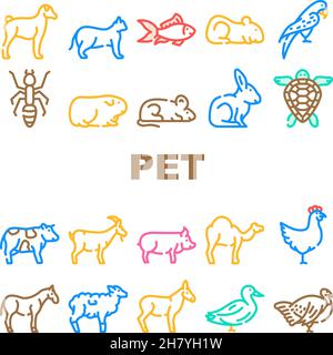 Animaux domestiques, ferme et mer Aqua Icons Set Vector Illustration de Vecteur