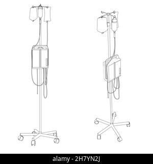 Contour d'un rack avec compte-gouttes fait de lignes noires, isolé sur fond blanc.Vue latérale, isométrique.Illustration vectorielle Illustration de Vecteur