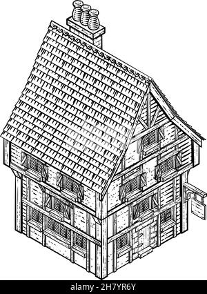 Carte du bâtiment médiéval icône Illustration ancienne Illustration de Vecteur