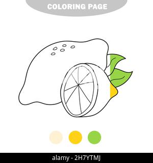 Page de coloriage simple.Dessin-dessin de livre de coloriage Illustration de drôle de citron pour les enfants.Image semi-peinte avec échantillons de couleur Illustration de Vecteur