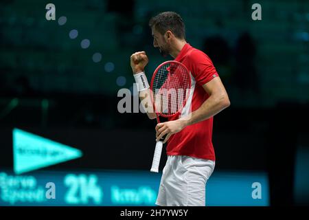 Turin, Italie.25 novembre 2021.Tennis - Davis Cup Groupe D qualification pour les quarts de finale.Croatie vs Australie.Pala Alpitour, Turin, Italie 25 novembre 2021.le Marin Cilic de Croatie en action lors de son match contre Alex Minaur de l'Australie (Credit image: © Tonello Abozzi/Pacific Press via ZUMA Press Wire) Banque D'Images