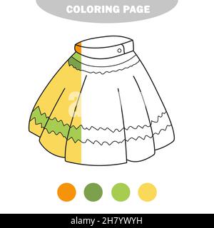 Page de coloriage simple.Jupe à colorer, le livre de coloriage pour éduquer les enfants d'âge préscolaire avec le niveau de jeu simple.Image semi-peinte avec échantillons de couleur Illustration de Vecteur