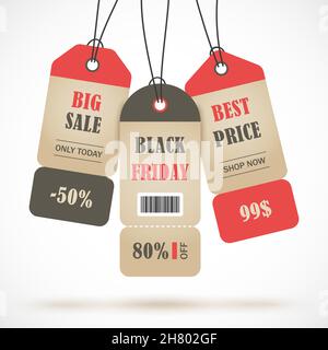 Autocollants vectoriels, étiquette de prix, bannière, étiquette.Modèle de scénario de vente de coupons, d'offres et de promotions.Prix de vente, vente au détail, commerce, entreprise Illustration de Vecteur