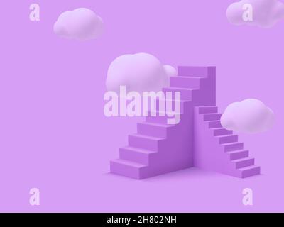 Escalier violet avec nuages. Illustration de Vecteur